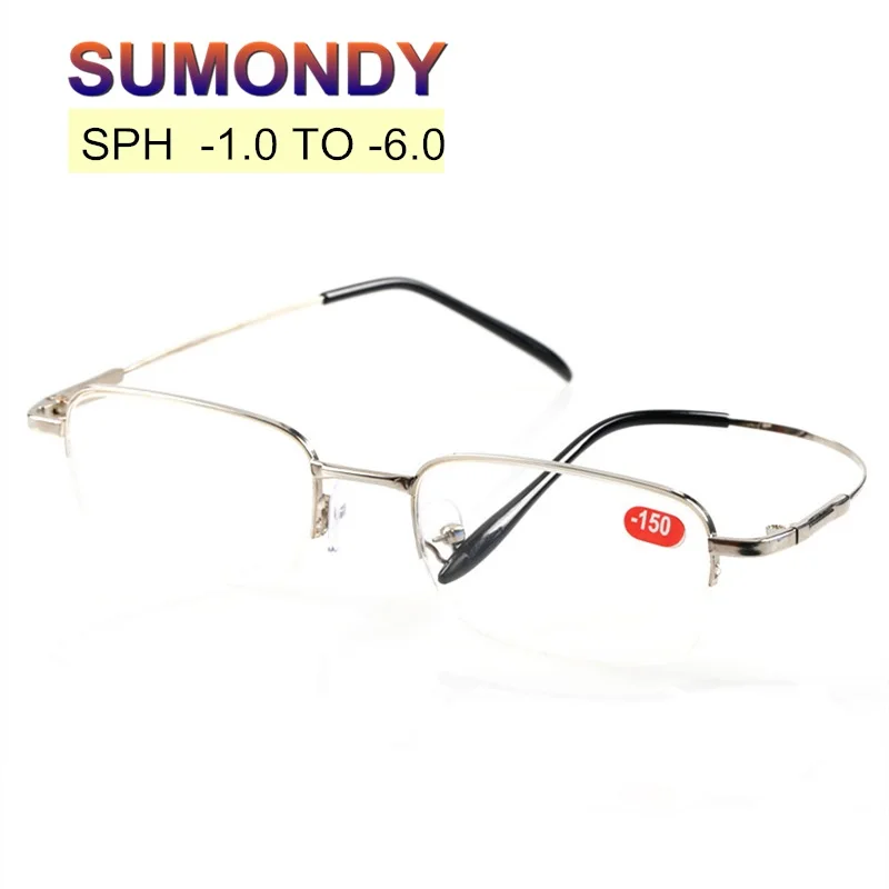 

SPH -1 -1.5 -2 -2.5 -3 -3.5 -4 -4.5 -5 -5.5 -6 Men Finished Myopia Glasses Alloy Half Frame Shortsighted Spectacles Diopter UF24