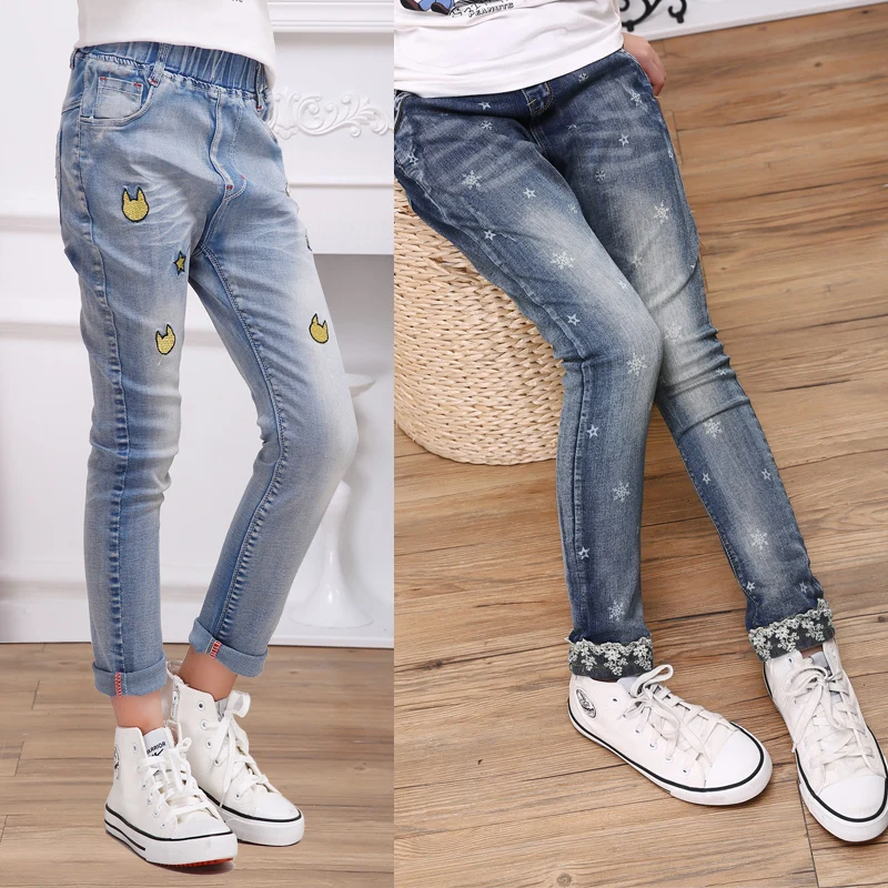 2016 spring autumn children's clothing girl jeans causal slim designer