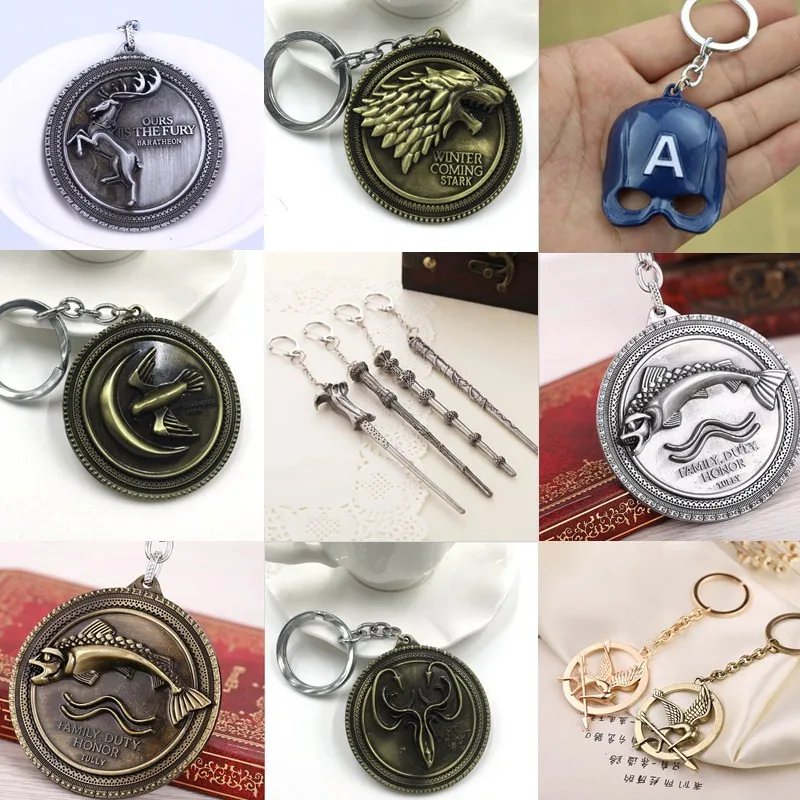 

2017 New Game of Thrones The Hunger Games Movie Heroes Wolf Super Hero Captain America Key Chains Key Rings Pendent Keychain