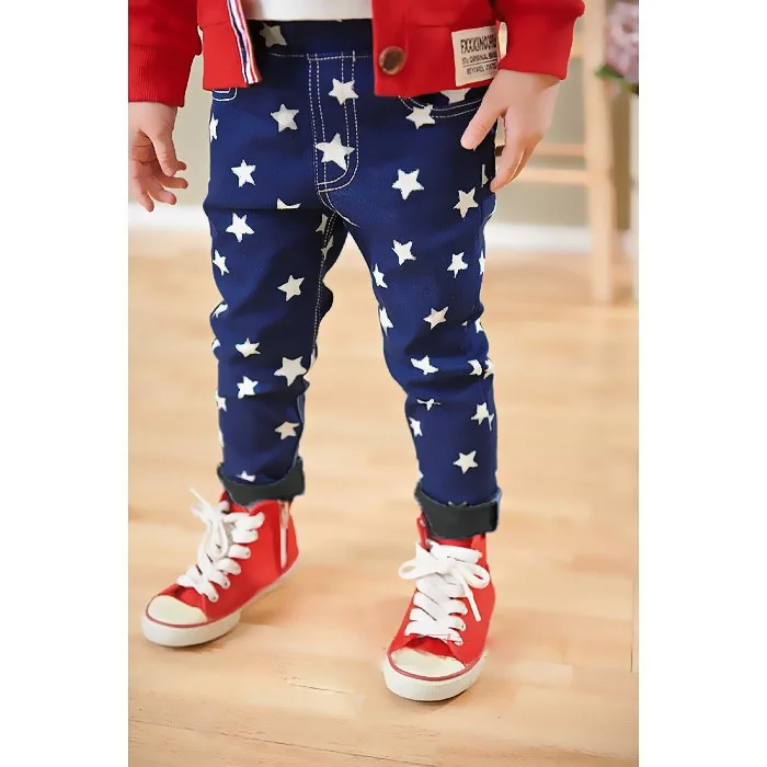 W-48, звезда, детские джинсы для мальчиков и девочек, осенние джинсовые штаны, двухслойные повседневные штаны