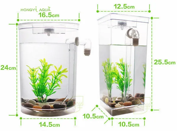 1 шт. пластиковый аквариум для ленивых рыб, маленький аквариум, мини-миска для золотой рыбки, квадратный круглый аквариум для рыб, экологический аквариум rransparen