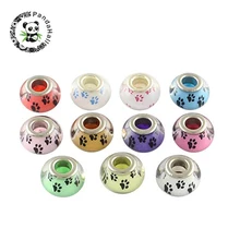 Lot de 100 rondelles mixtes noires et blanches, motif patte de chien, en acrylique, avec Double noyau en laiton, 14x9mm, F80