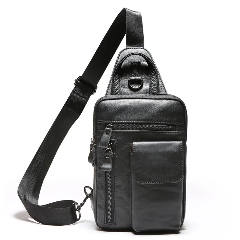 

Factory direct Genuine Leather Men's bag New First layer Cowhide Men's chest Casual Messenger Bags Vertical Shoulder Small bag