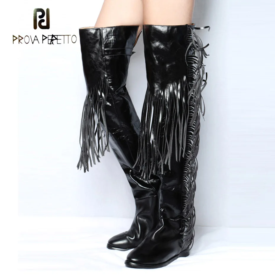 cowhide thigh high boots