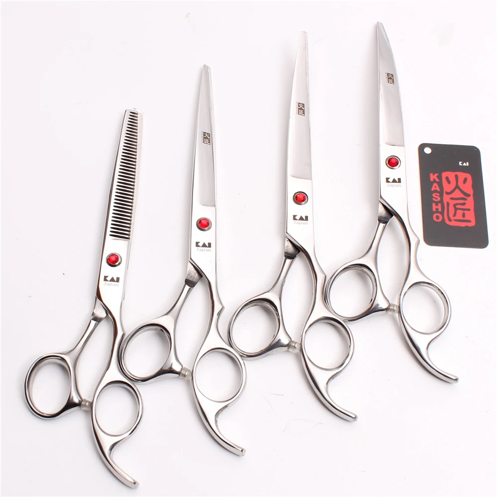 4Pcs Suit 7'' JP Steel Kasho Silver Cutting +Thinning Shears +UP&Down