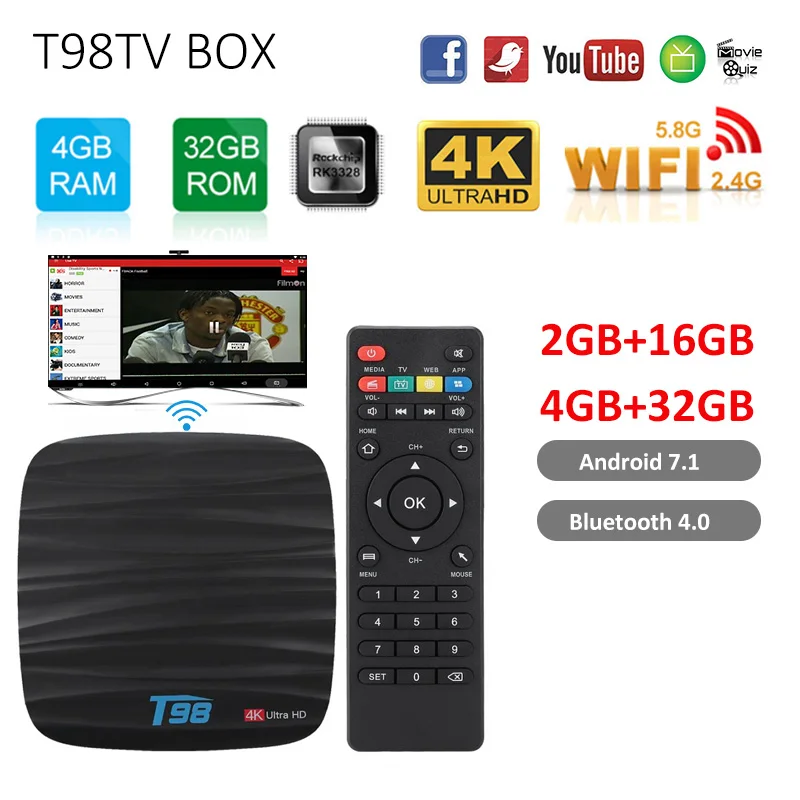 Android 8.1 Smart TV BOX T98 4GB 32GB Allwinner H6 Quad core Bluetooth Set top Box with Voice Remote Box Android 8.1 Smart TV BOX T98 4GB 32GB Allwinner H6 Quad core Bluetooth Set top Box with Voice Remote Box