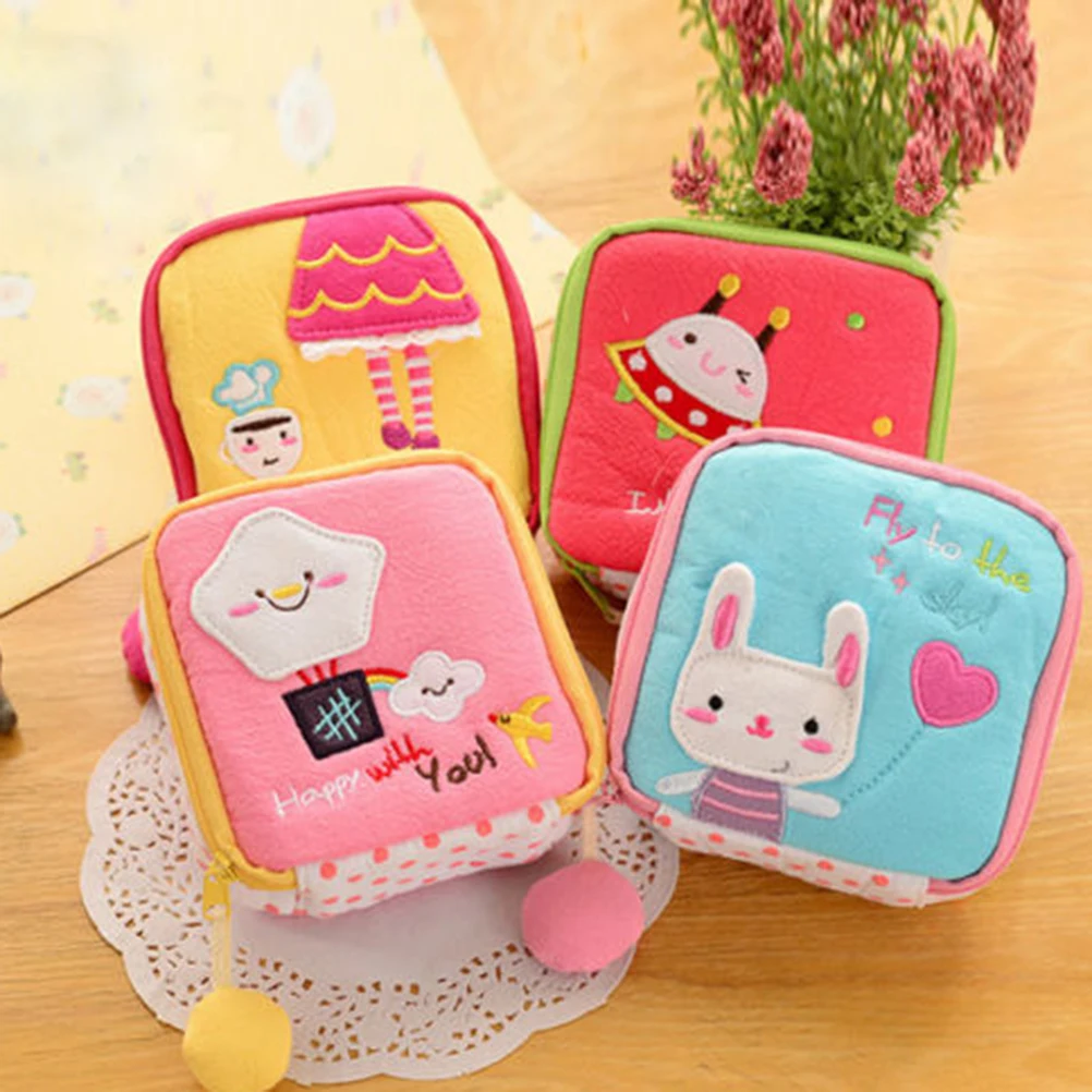 

12.5 x 13 cm Napkins Organizer Storage Hold Sanitary Napkin Bag Case Cartoon Easy Small Articles Zipper Catton Gather Pouch