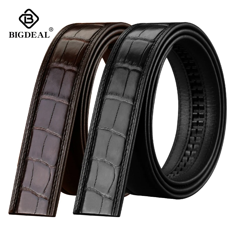 Luxury Men Crocodile Leather Ratchet Belt Automatic Buckle Waistband Strap Waist