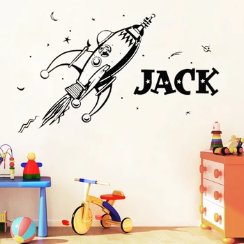 

SPACE Retro Rocket Planets Wall Sticker for Kids Bedroom Decoration Art Vinyl Custom Name Personality Wall Decal Mural LW93