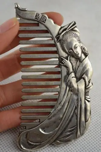 

Old Collectibles Decorated Handwork Miao Silver Carving Belle Noble Rare Comb decoration