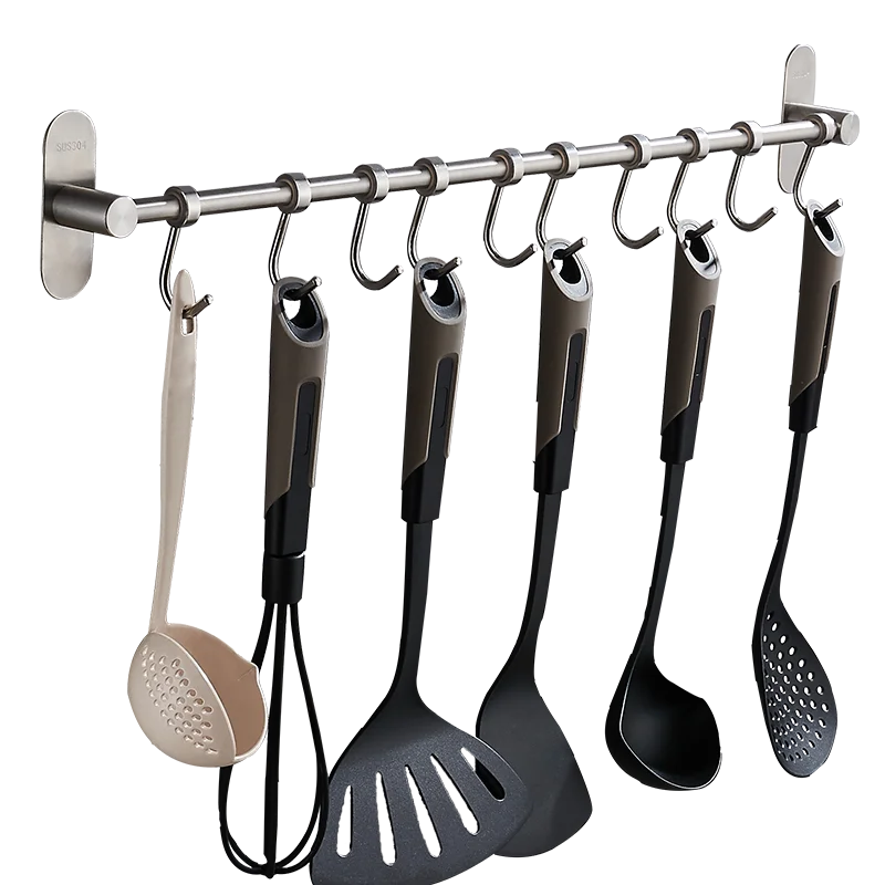  Kitchen Wall Mounted Rail Rack with Hanging Hooks Stainless Steel Kitchen Towel Rack Storage Organi - 32869431000