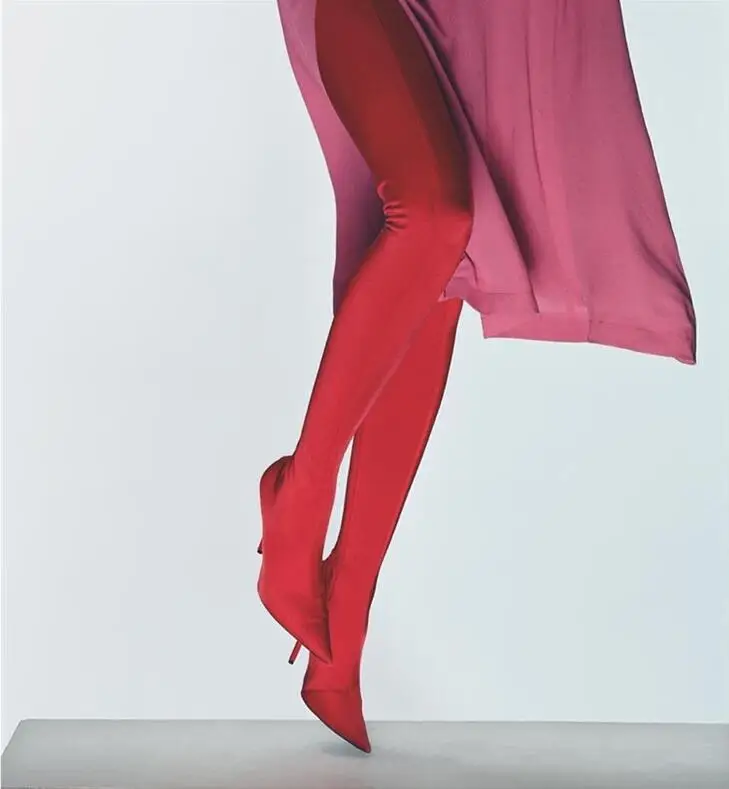 En Long Pointu Chaussette as Cuisse Picture Shows De Talons Femmes Bottes Tissu Shows Bout Hauts Style Satin Pantalon Stretch As Chaussures Haute Propriétaire wpqaStq