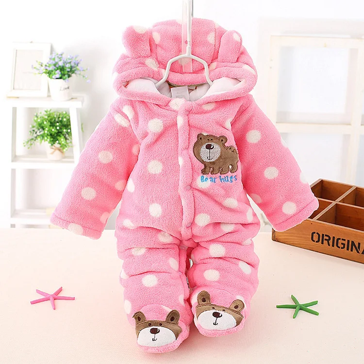 

Free shipping HOT! Winter Thicken Baby Clothing Unisex Cute Bear Baby Rompers NewBorn Baby dot Velvet Romper