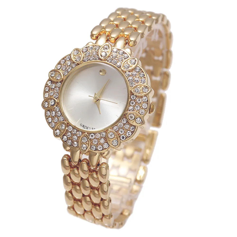 G & D Золотой Для женщин Кварцевые наручные часы Нержавеющая сталь Reloje Mujer роскошные женские часы-браслет платье часы Relogio feminino