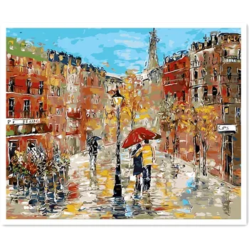 

Love in Paris Oil Painting pictures By Numbers chrysanthemum rose Digital Pictures Coloring by hand Unique Gifts Home Decoration