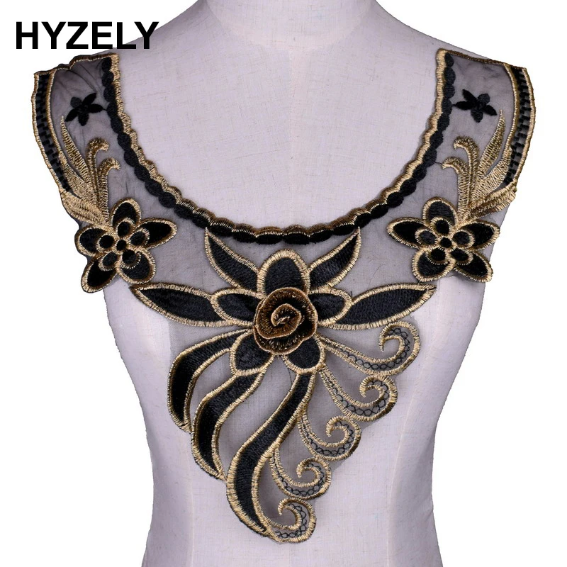 Gold Lace Applique Neckline Collar Appliques Embroidery Lace Trim