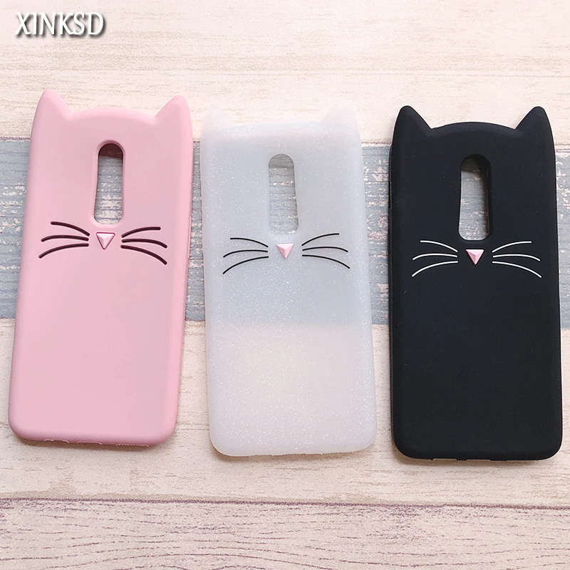 

1+6 Silicone Case 3D Cute Cartoon Cat Cases for OnePlus 6 Case One plus 5T 3T 1+6 1+5T Japan Beard Cat Glitter Rubber back Cover