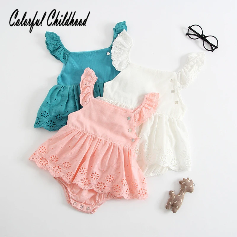 

Adorable newborn baby girls clothes summer cotton lace jumpsuit kids ruffles sleeve princess overalls children pajamas 0-24m