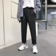 Pantalones rectos informales Haren holgados con bolsillo de marca a la moda para hombres estilo japonés 2018 pantalones juveniles de Color gris/negro de talla grande M XL