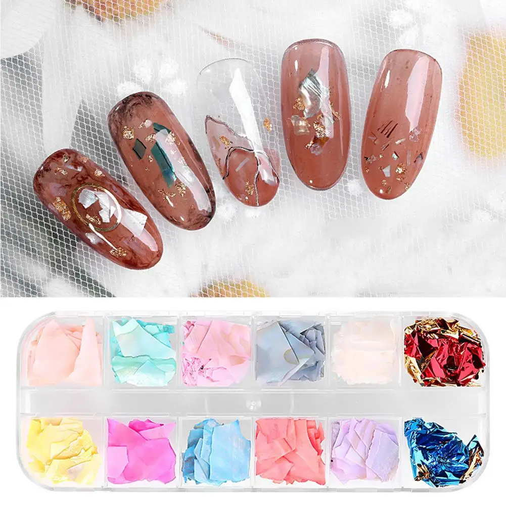 

HOT!!! 12 Colors Nail Sequins Manicure Crushed Shell Stone Powder Acrylic UV Gel Tip hot sale
