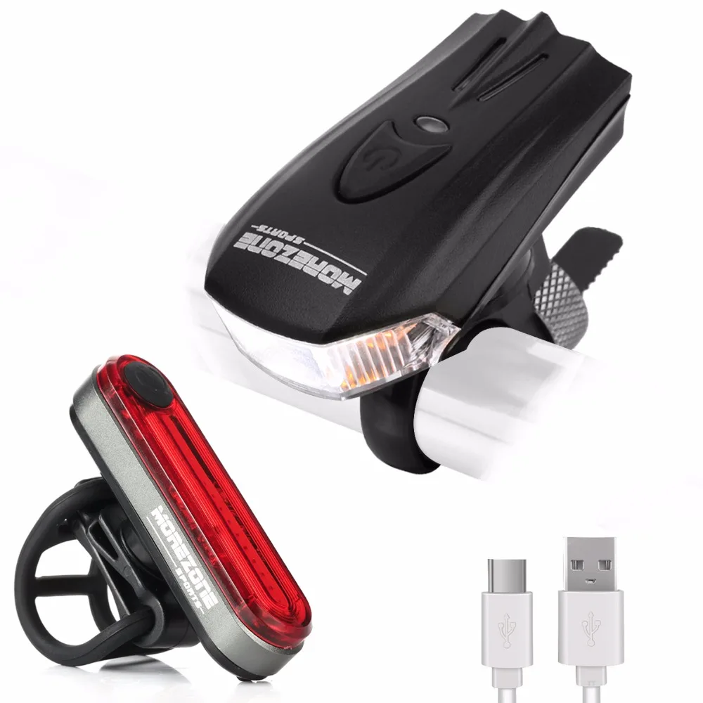 Waterproof USB Rechargeable Bike Front Headlight Tail Light Set Bicycle Light US