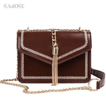 

Crossbody Bag For Girl Fashion Women Shoulder Bag Chain Strap Flap Designer Handbags Embroidery Ladies Messenger With Tassel