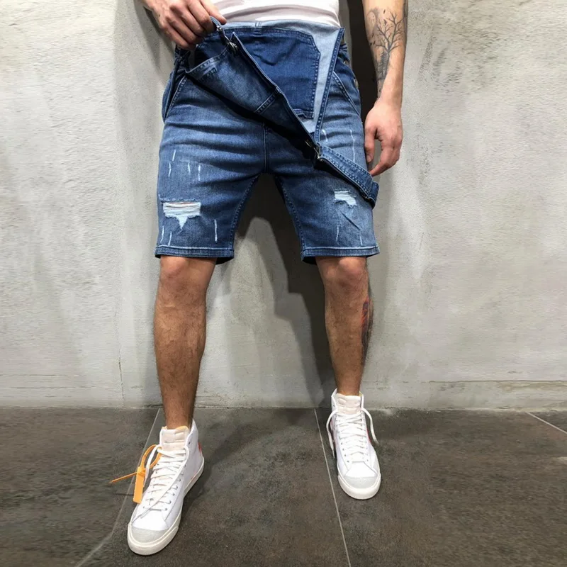 Брендовые мужские рваные джинсы комбинезоны летние уличные потертые джинсовые комбинезоны мужские брюки с подтяжками модная уличная одежда