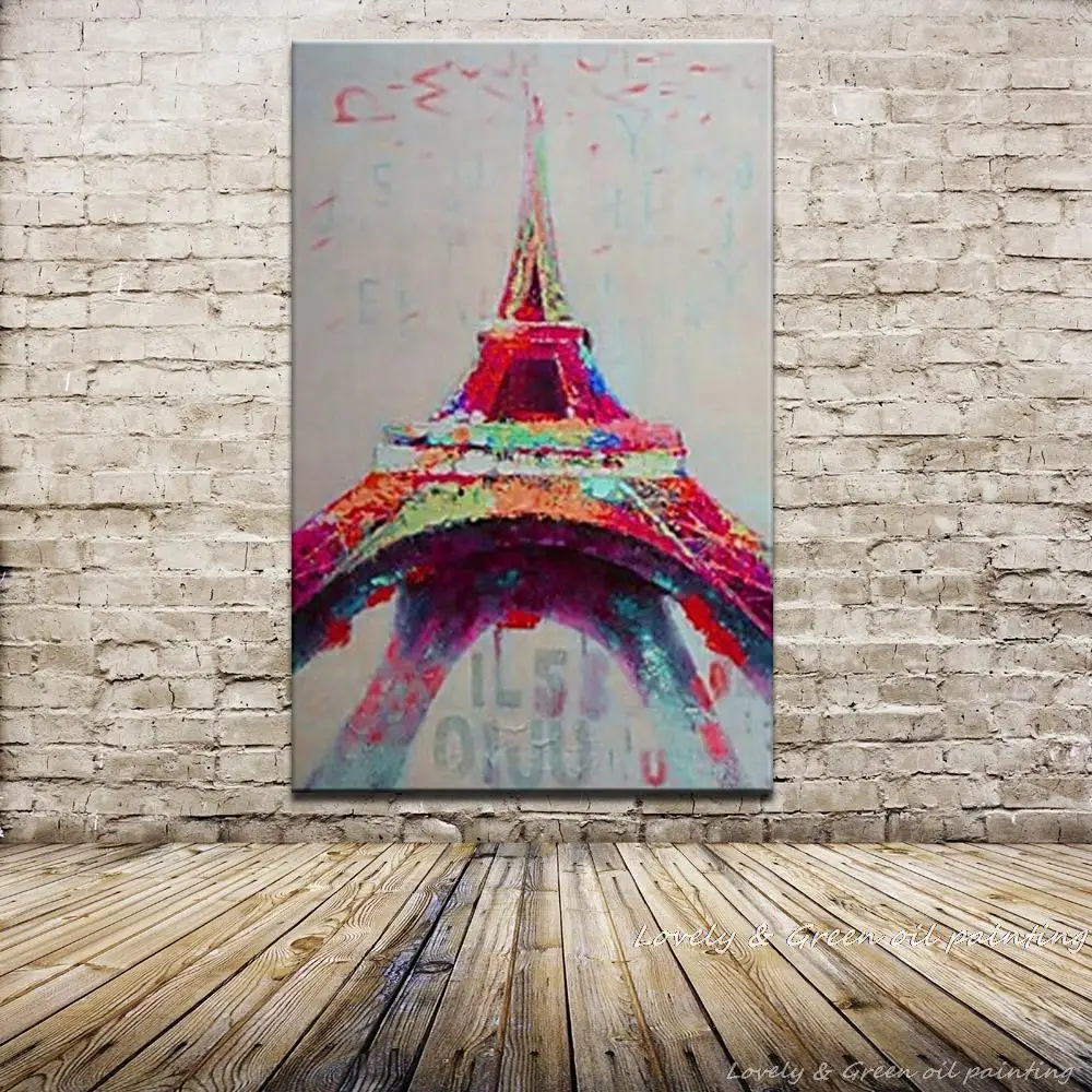 Free Shipping Hand Painted Landscape Oil Painting Canvas Eiffel Tower