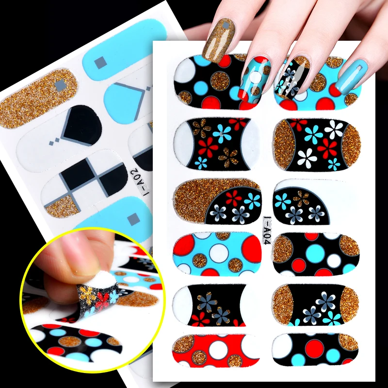 1 Sheet Full Cover Adhesive Nail Art Stickers Patch 3D Nails Beauty