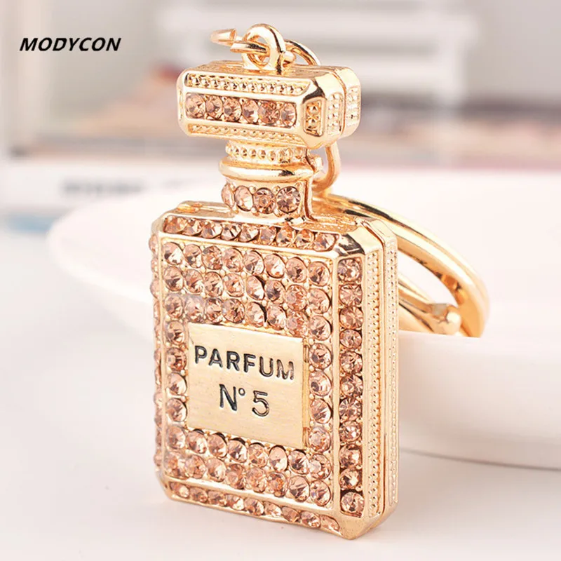 

High Quality Fashion Car Keychain Bag Charm Rhinestone Metal Keyring Key Holder Creative Perfume Bottle Key Chain Ring