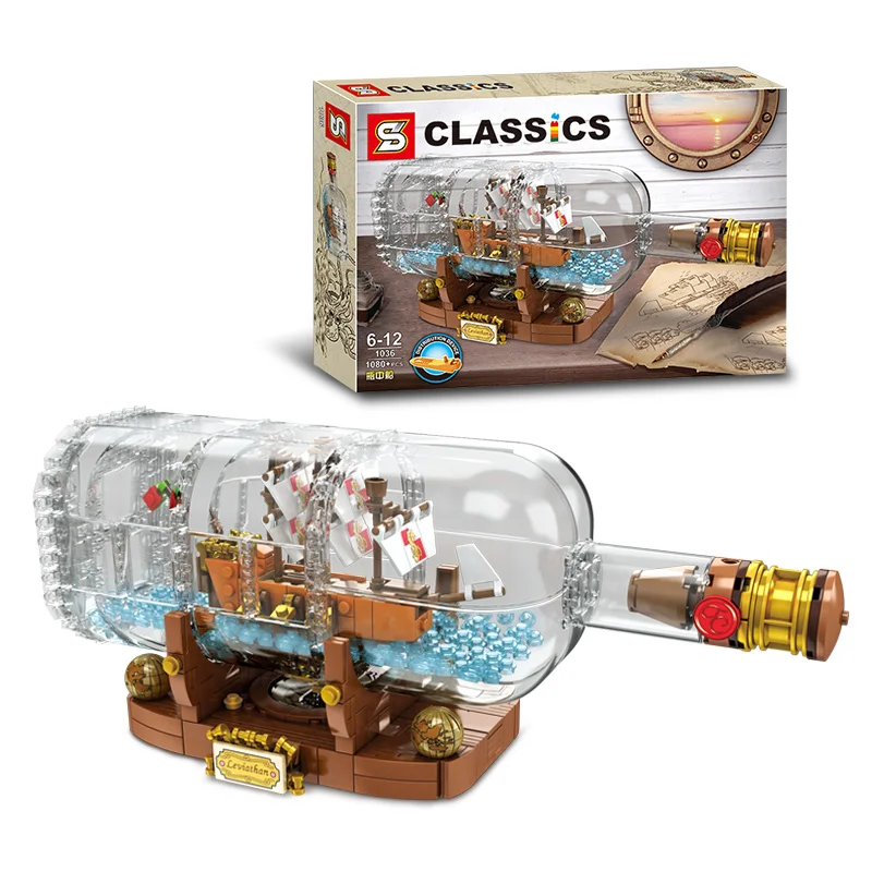 S 1036 Ship in a Bottle One piece Private ship Creative Model Building Blocks Bricks Kids 3
