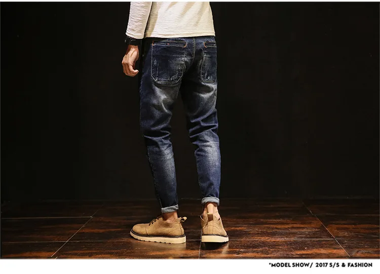 Джинсовые штаны-шаровары, Для мужчин корейский стиль Высококачественная брендовая одежда в стиле ретро мешковатые Повседневное модные