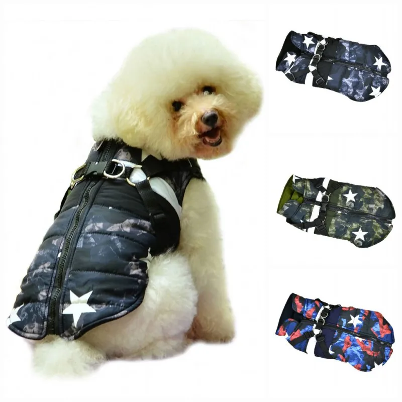

Pet Autumn Winter Cotton Coat waterproof for Small Medium Dogs Puppy Warm Costume with Chest Harness