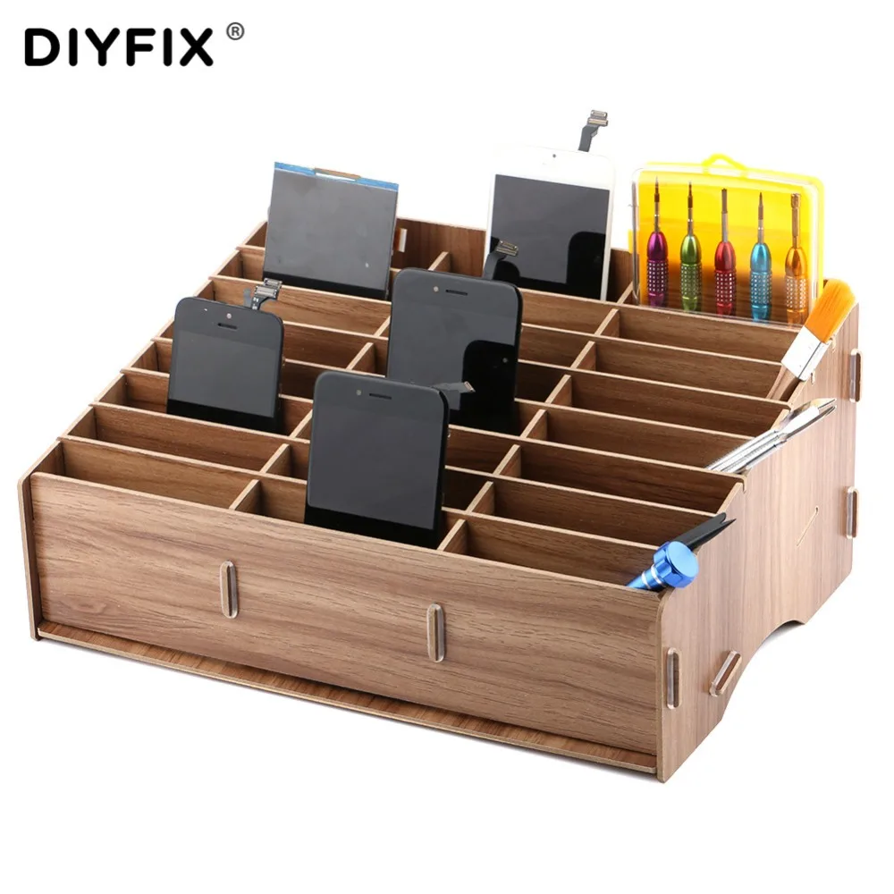 Diyfix Mobile Phone Repair Tools Box Wooden Storage Box Cellphone