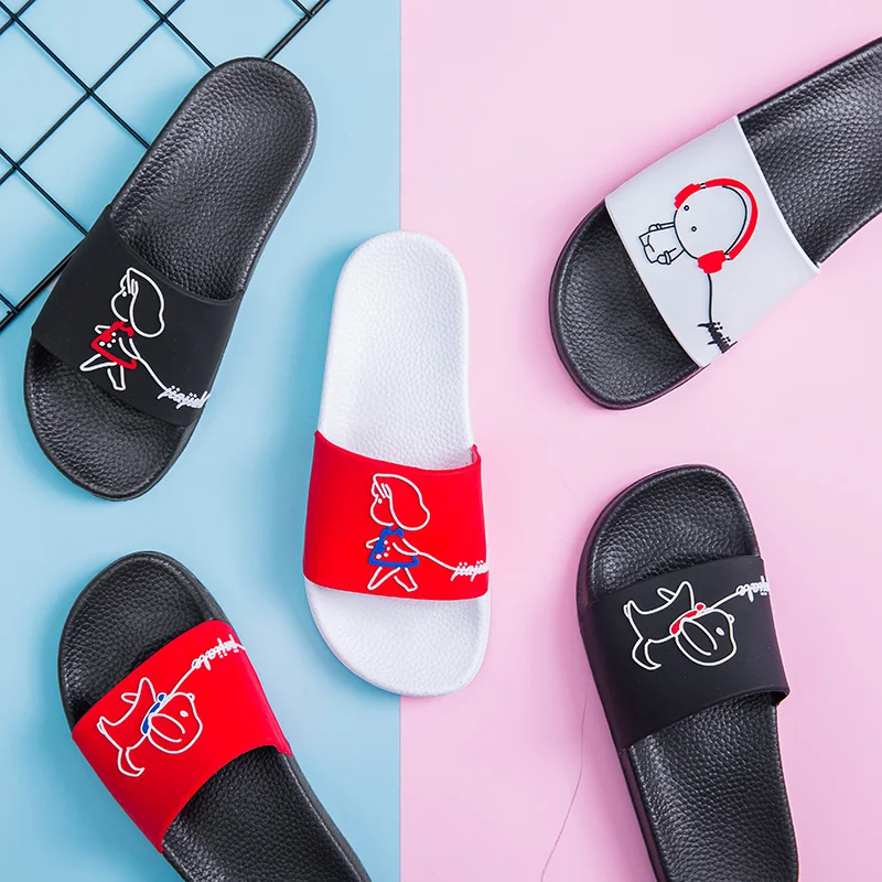 Fashion 3D Line Carving Cartoon Women Slide Sandals Summer Slippers Dog Mom Bothe Slides Slip On Sandals Women Shoes Flip Flops