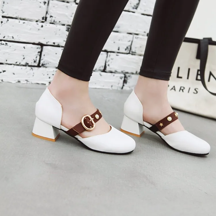 

Big Size 11 12 high heels sandals women shoes woman summer ladies Grandma Mary Jane sandals with round head and thick heel