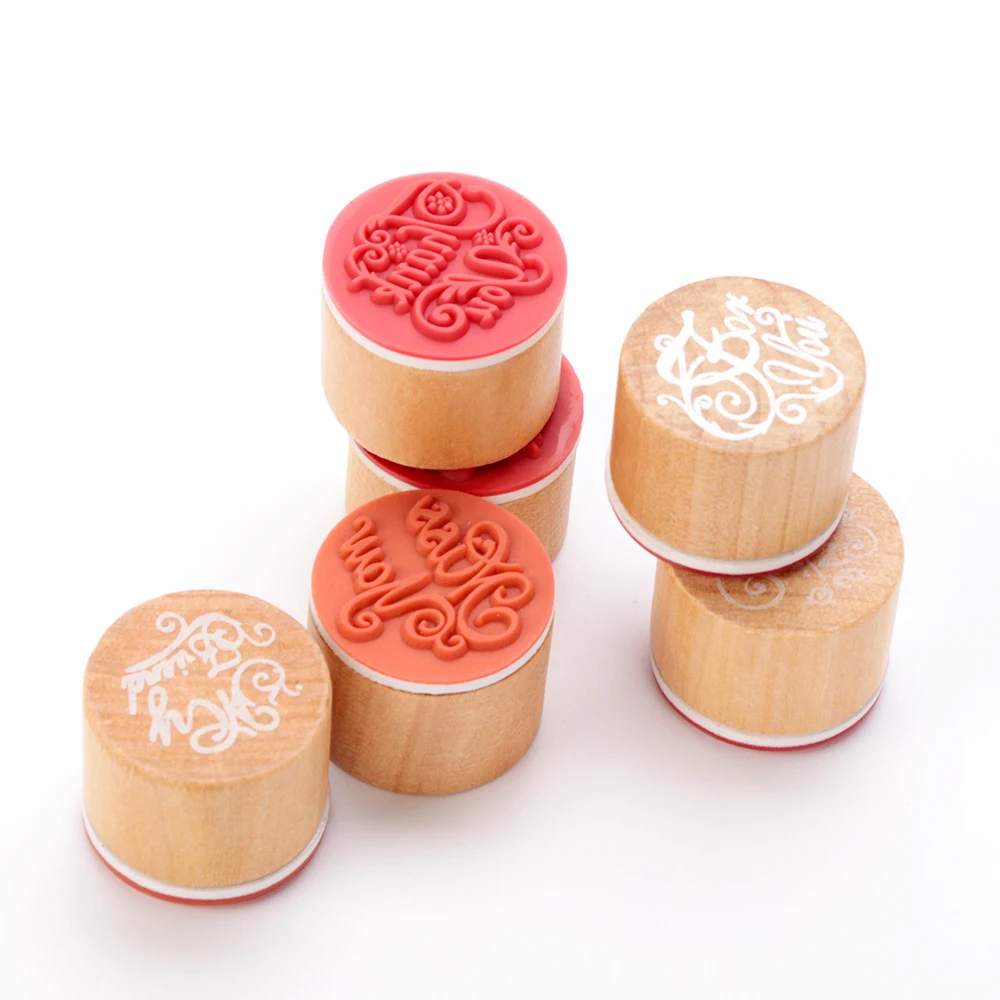 

Vintage Round Wooden Flower Wishes Pattern Rubber Stamps for DIY Scrapbooking Photo Album Decoration Embossing Stationery set