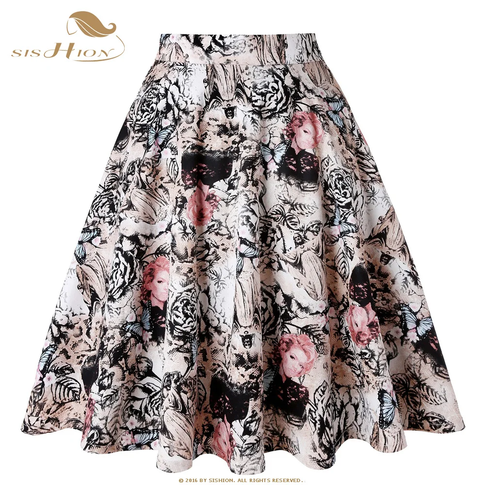 

SISHION 2019 Skirts Womens faldas Butterfly Jesus Pattern Floral Print Plus Size Black Skirt Summer Short Skirt Tutu jupe femme