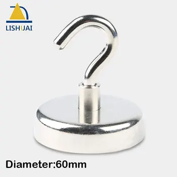 

LISHUAI 1pc D60 Strong Circular Magnetic Hook/Heavy Duty Neodymium Magnet Hanger for Home&Car Rare Earth Super Power Holder