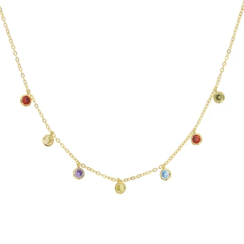 

Hot fashion trendy round beads colorful CZ stone choker necklace jewelry for women banquet circle red blue pendant necklace 2019