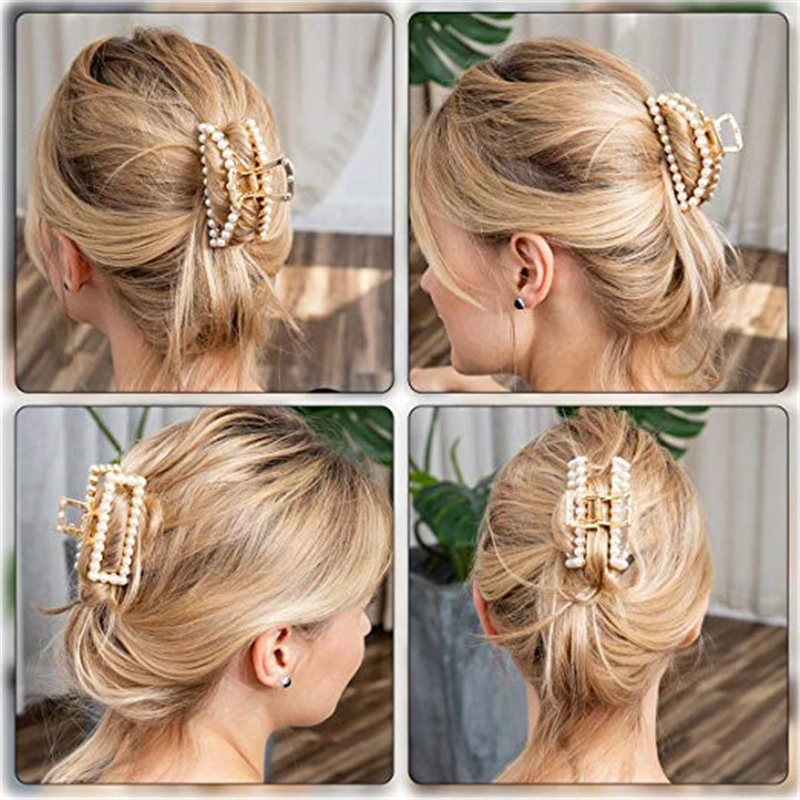 

Pearls Hair Clips for Women Fashion Sweet Imitation Korean Style Hairpins Ladies Large Hair Claw Clamps Hair Accessories