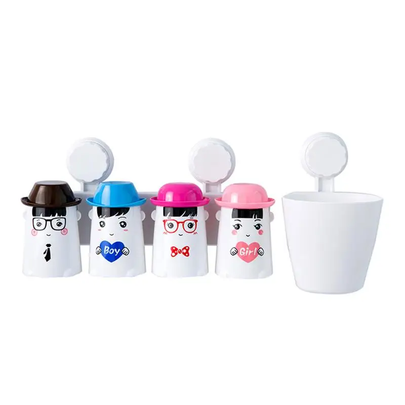 

LUOEM Bathroom Toothbrush Toothpaste Wall Holder Wash Gargle Suit Toothbrush Suction Cup Cover Plastic Storage Rack Box Set