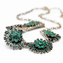 Fashion accessories blackish green all-match flower artificial gems necklace