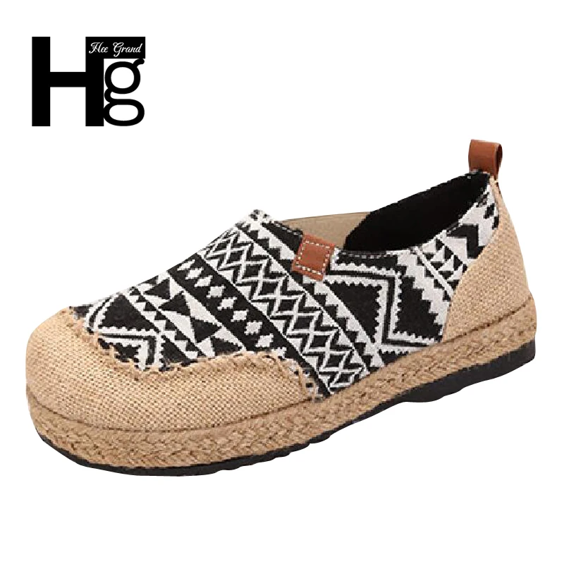 

HEE GRAND Woman Fat Girl Plus Size Chinese Style Flat Traditional Women's Geometry Black Flower Flat Shoes 35-40 XWX6028