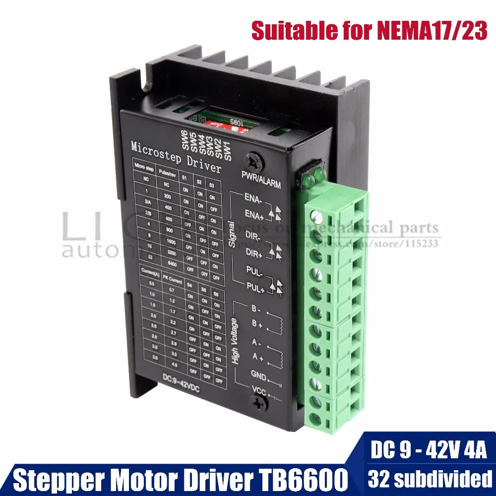 Драйвер шагового двигателя TB6600, двухфазный 9-42VDC 4A для NEMA17 NEMA23, контроллер маршрутизатора с ЧПУ для 3D принтера, бесплатная доставка Драйвер шагового двигателя TB6600, двухфазный 9-42VDC 4A для NEMA17 NEMA23, контроллер маршрутизатора с ЧПУ для 3D принтера, бесплатная доставка