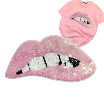 

Sequins Pink Lips patch vintage embroidered lace applique fashion clothing decoration sew on patch accessories Motif patch