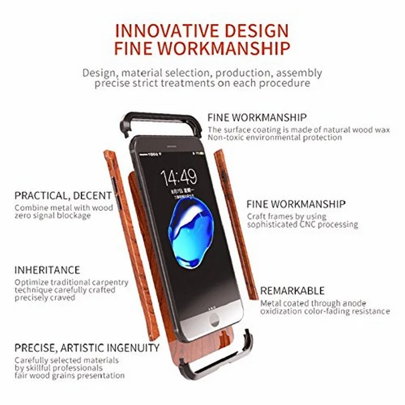Portefeuille For iPhone 7 Wood Metal Case Aluminium Alloy Protective Bumper Case for Apple iPhone 8 Plus 6 6S Frame Accessories (2)