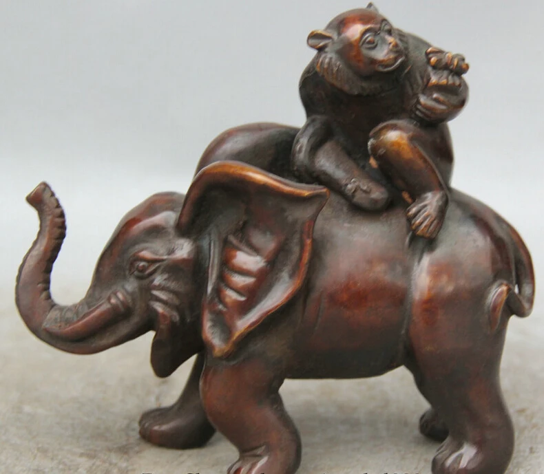 

song voge gem S2435 7" Chinese Bronze animal Gift Zodiac Year Monkey Seat elephant Statue sculpture