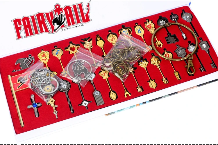 29 Pieces Ensemble Fairy Tail Lucy Cosplay Porte Cles Jouet Echelle Rose Gratuit Tatouage Heartfilia Signe Du Zodiaque En Or Pendentifs Cles Cadeau Aliexpress