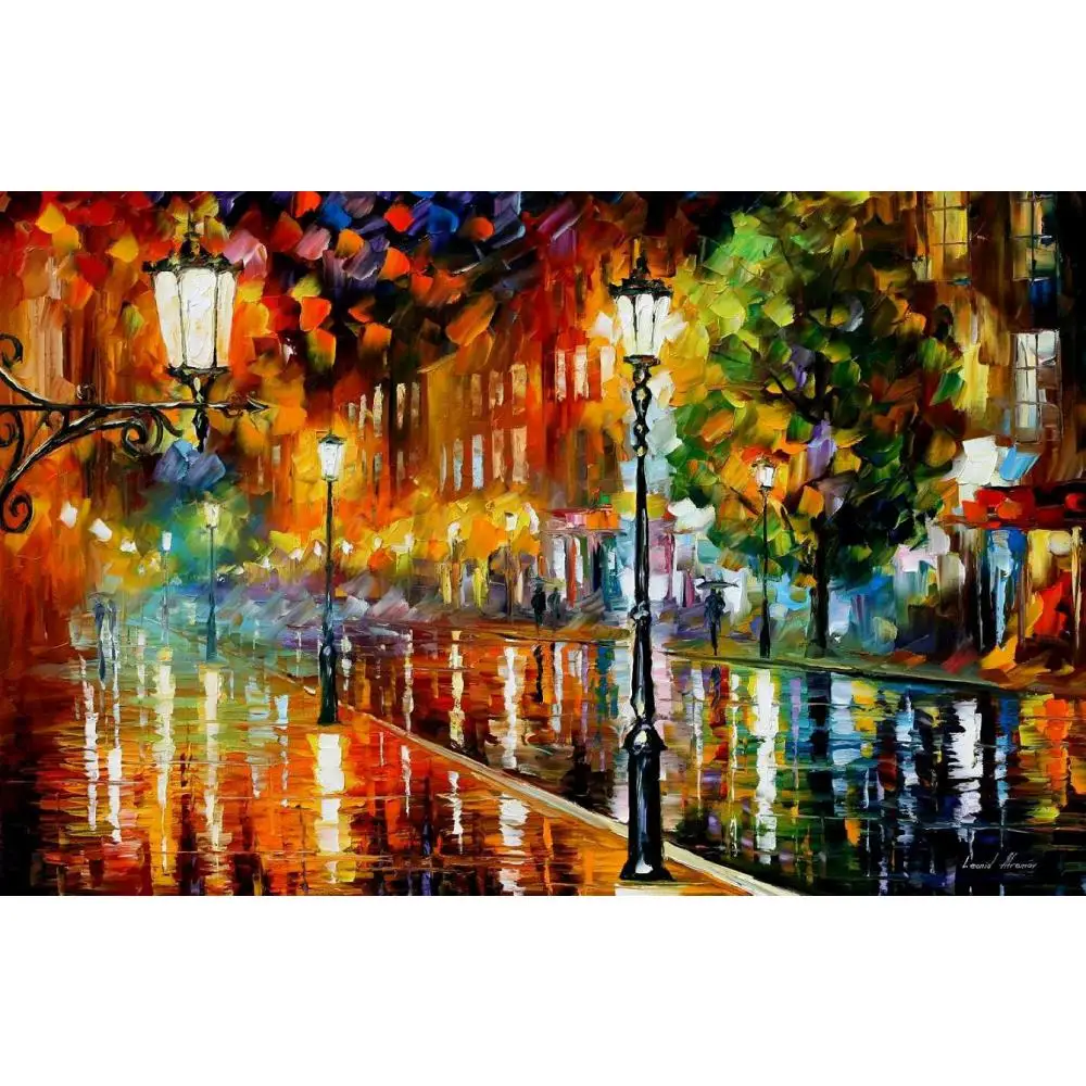 

Large Canvas Wall Art Street Landscape Handmade Textured Oil Painting Colorful Modern Artwork for Living Room Decor Illusions